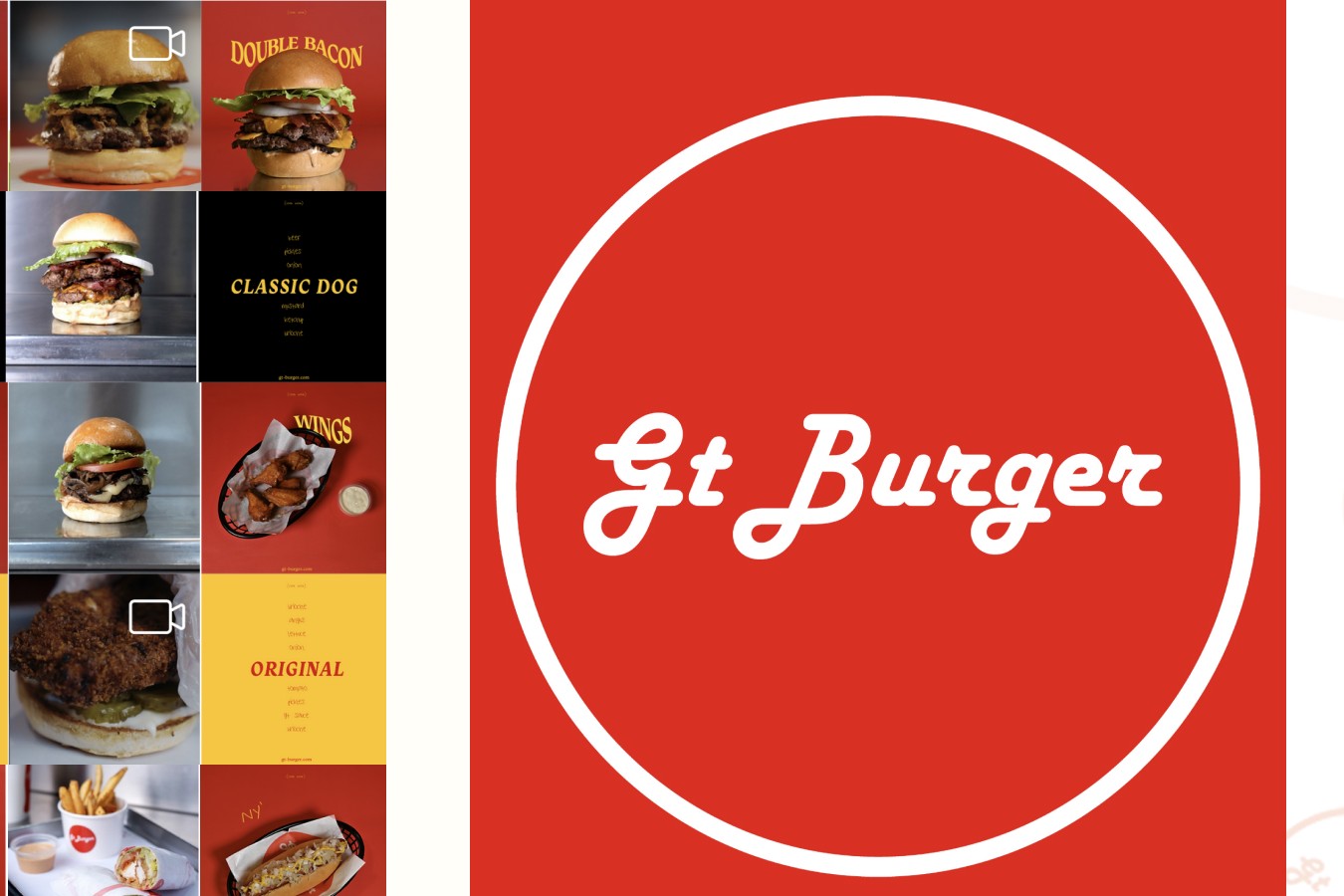 GT Burger logotype in white, set inside a red circle badge.
