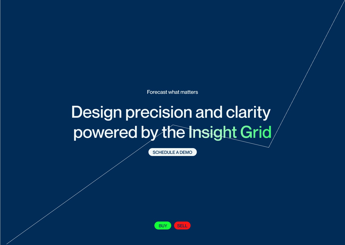 Neuv Insight Grid screen showing design precision and clarity, with Buy and Sell action pills.
