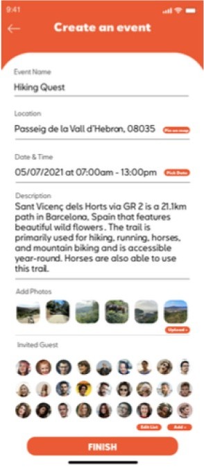 SE-APP create an event form with location, date and description fields.